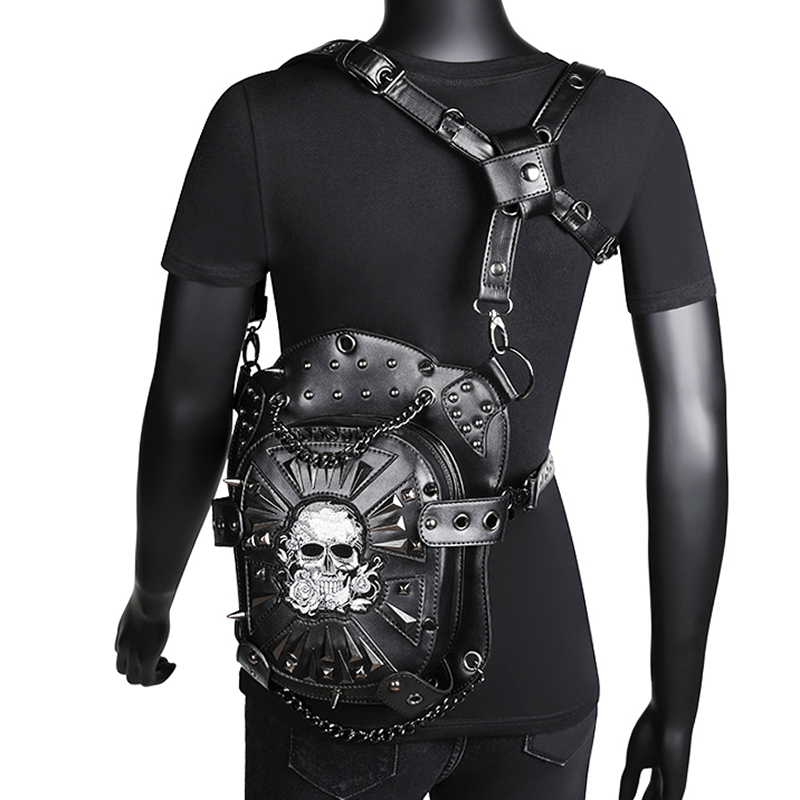 2021 Steampunk Skull Waistbag Lady Back Pack Indust..